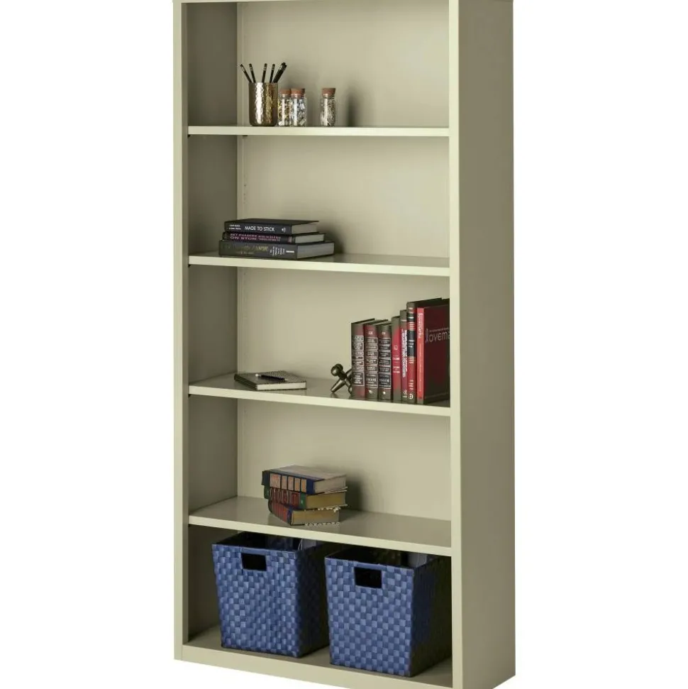 Lorell Fortress Series Steel Modular Shelving Bookcase, 5-Shelf, 72"H x 34-1/2"W x 13"D, Putty