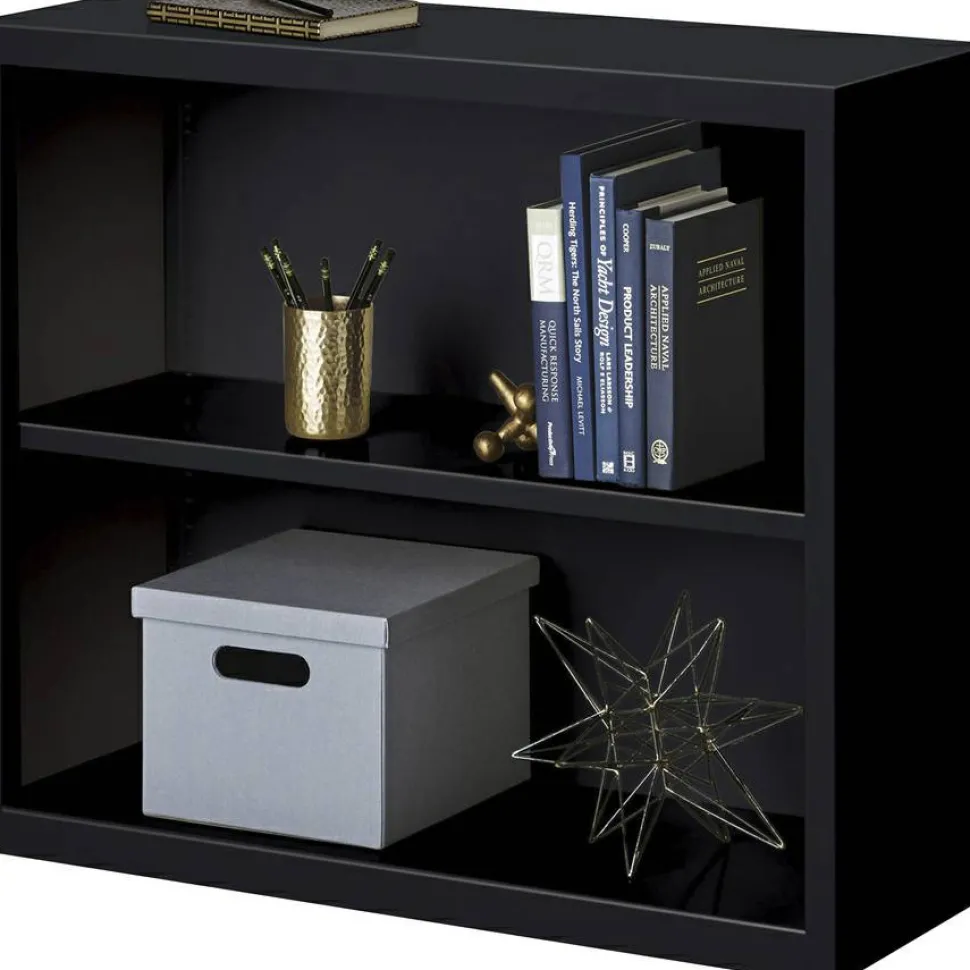 Lorell Fortress Series Steel Modular Shelving Bookcase, 2-Shelf, 30"H x 34-1/2"W x 13"D, Black
