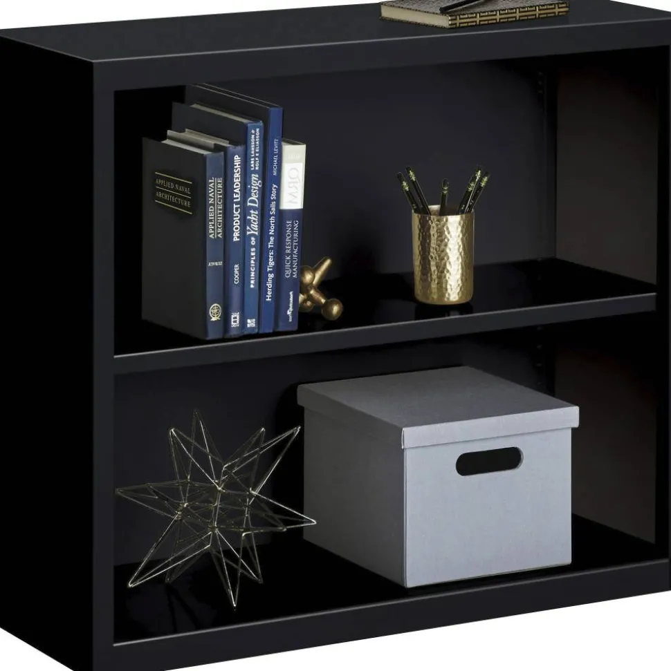 Lorell Fortress Series Steel Modular Shelving Bookcase, 2-Shelf, 30"H x 34-1/2"W x 13"D, Black