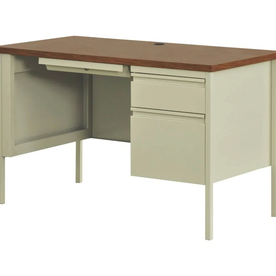 Lorell Fortress Steel 46"W Right-Pedestal Computer Desk, Oak/Putty