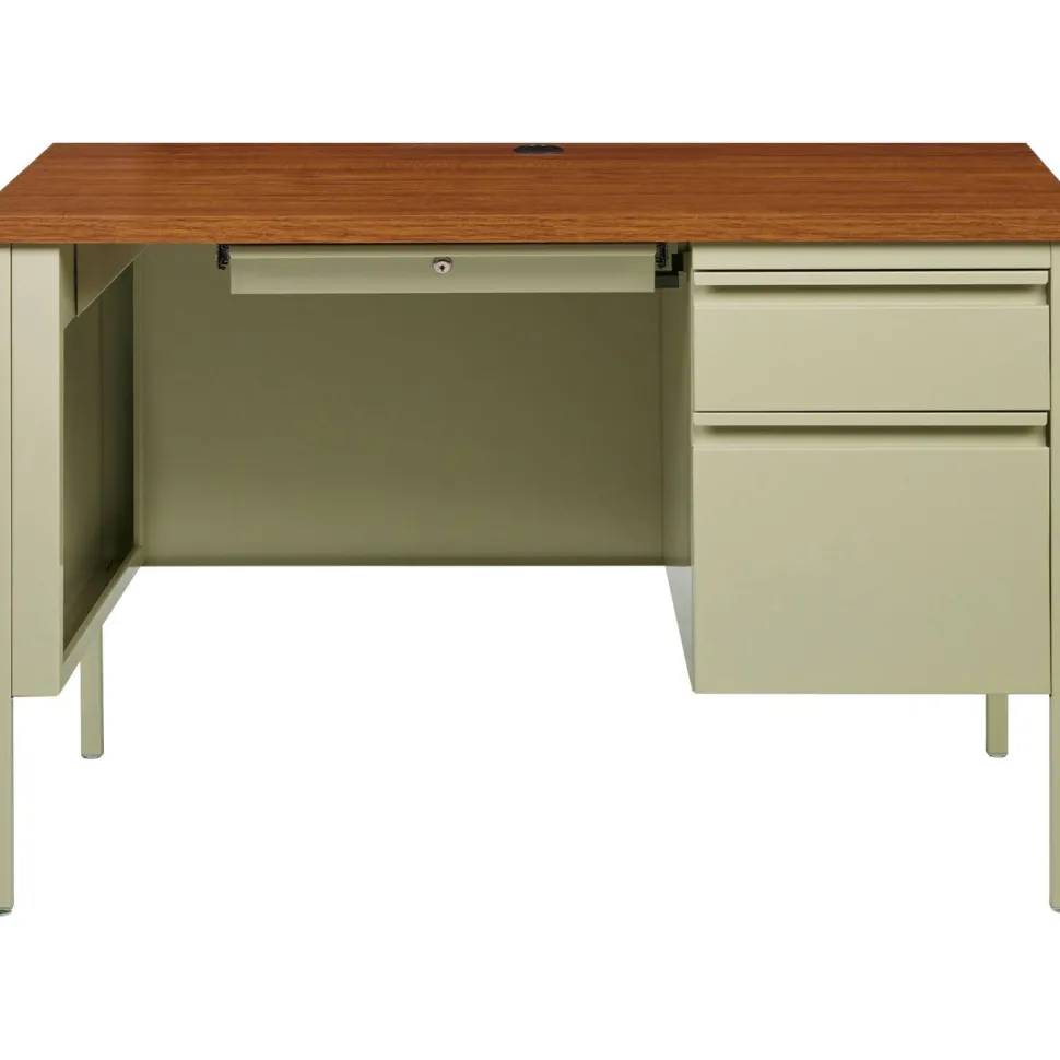 Lorell Fortress Steel 46"W Right-Pedestal Computer Desk, Oak/Putty