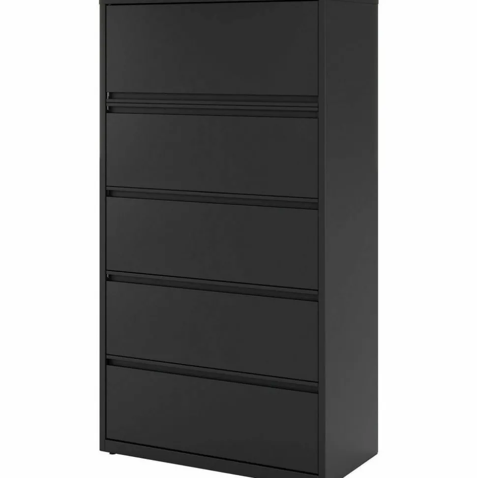 Lorell Fortress 36"W x 18-5/8"D Lateral 5-Drawer File Cabinet, Black