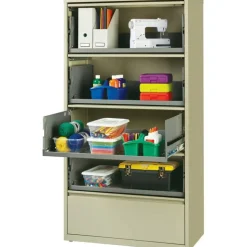 Lorell Fortress 36"W x 18-5/8"D Lateral 5-Drawer File Cabinet With Roll-Out Shelves, Putty