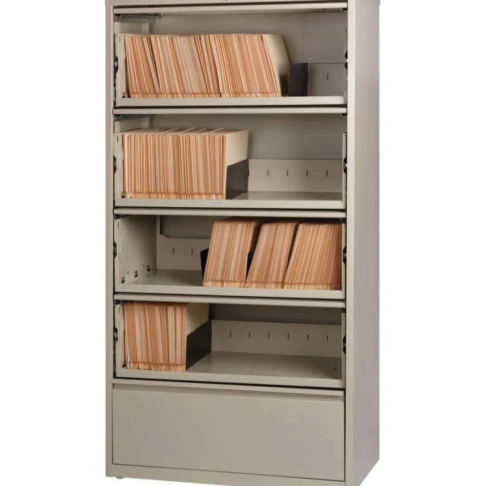 Lorell Fortress 36"W x 18-5/8"D Lateral 5-Drawer File Cabinet With Roll-Out Shelves, Putty