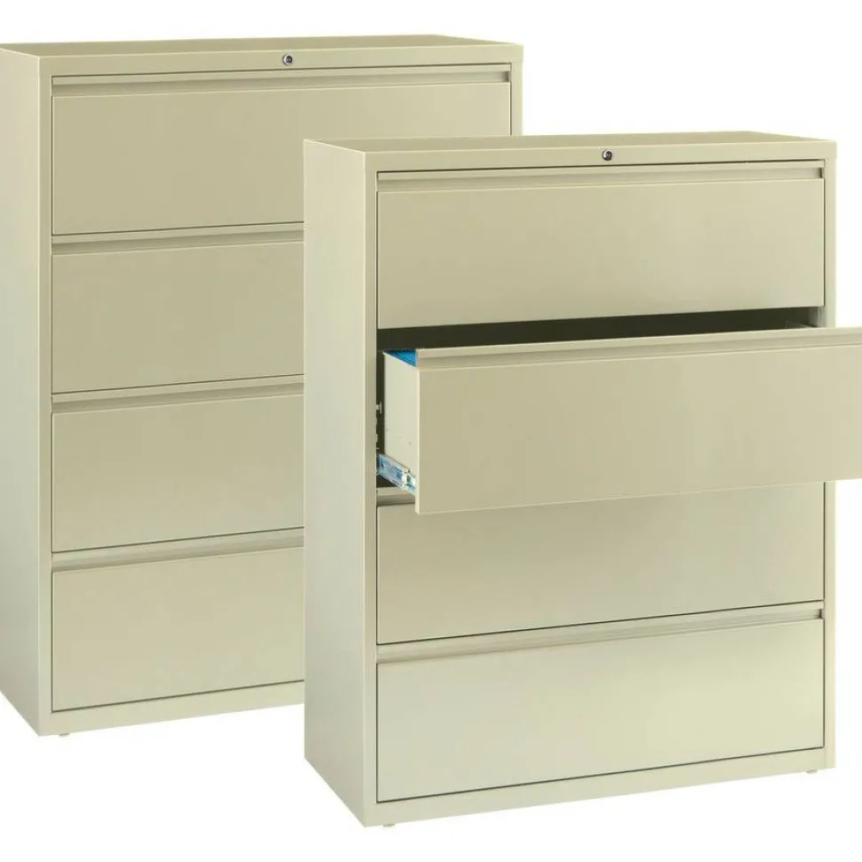 Lorell Fortress 42"W x 18-5/8"D Lateral 4-Drawer File Cabinet, Putty