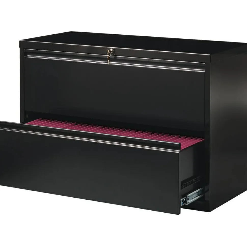 Lorell Fortress 42"W x 18-5/8"D Lateral 2-Drawer File Cabinet, Black