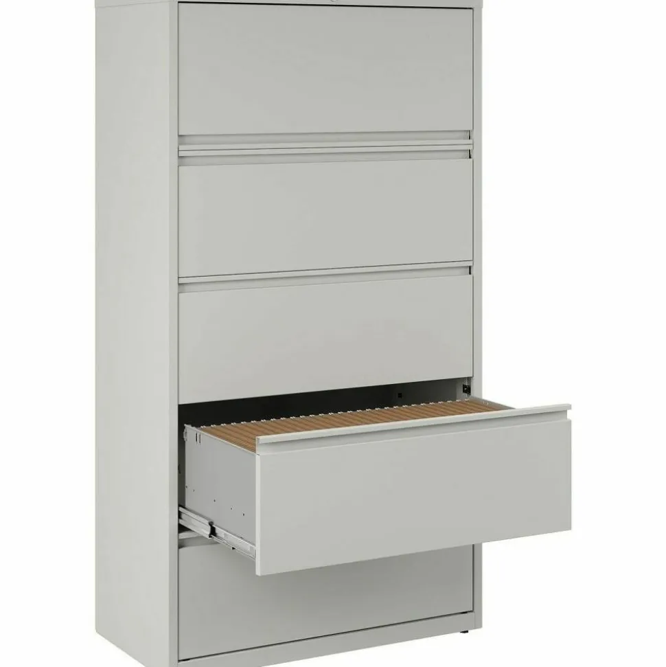Lorell Fortress 36"W x 18-5/8"D Lateral 5-Drawer File Cabinet, Light Gray