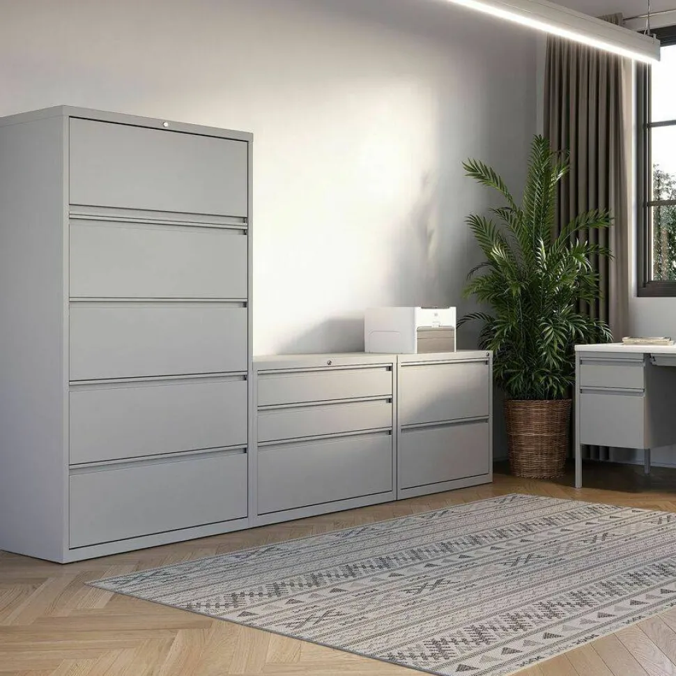 Lorell Fortress 36"W x 18-5/8"D Lateral 5-Drawer File Cabinet, Light Gray