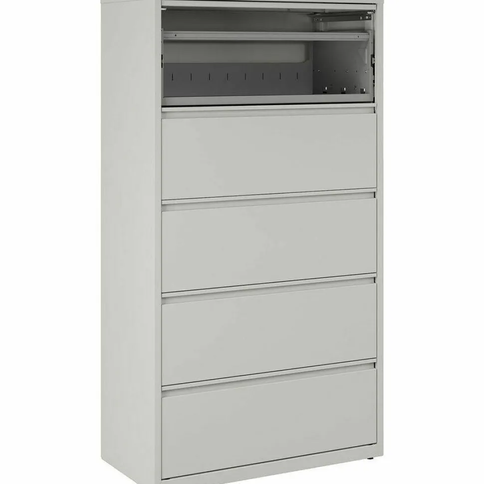 Lorell Fortress 36"W x 18-5/8"D Lateral 5-Drawer File Cabinet, Light Gray