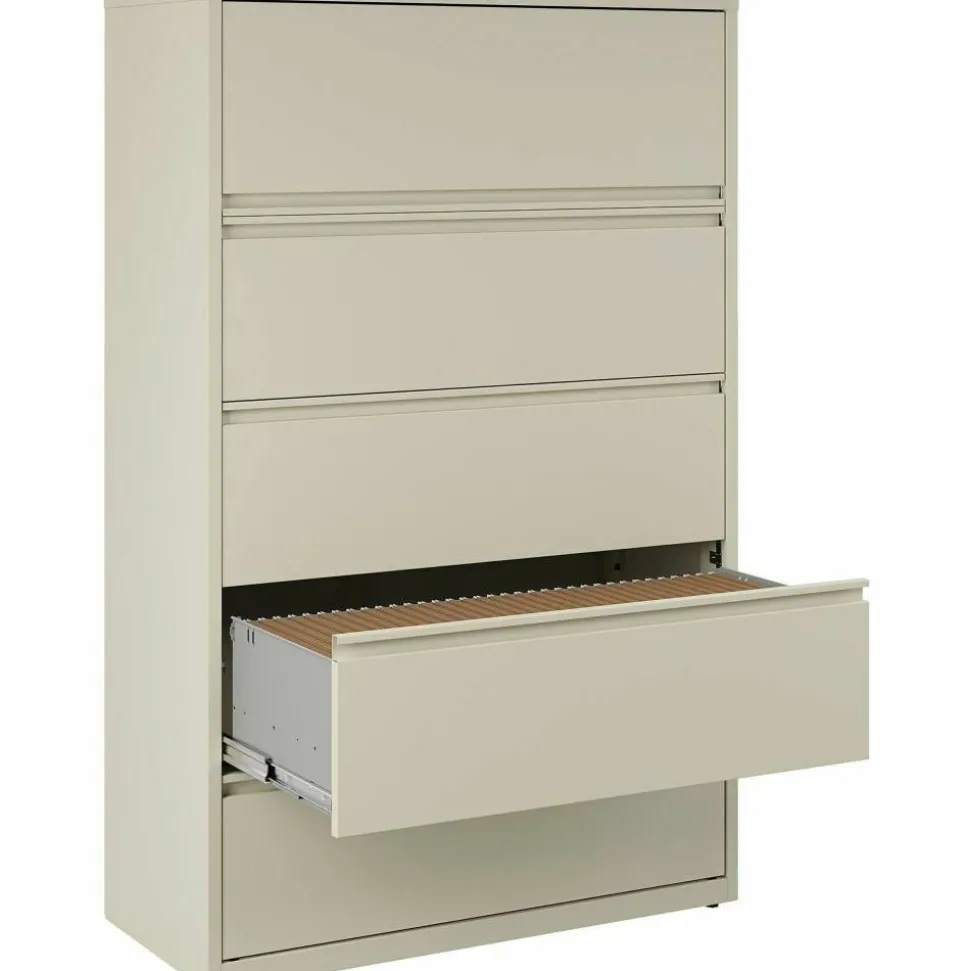 Lorell Fortress 42"W x 18-5/8"D Lateral 5-Drawer File Cabinet, Putty