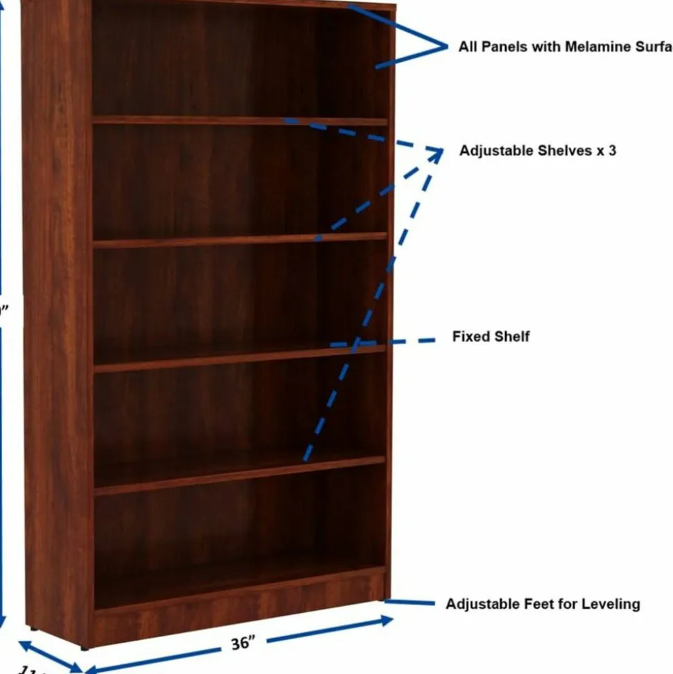 Lorell 60"H 5-Shelf Bookcase, Cherry