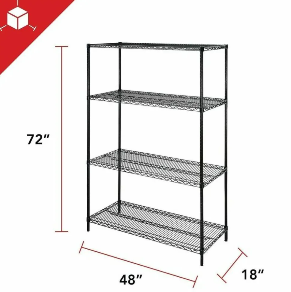 Lorell Industrial Wire Shelving Starter Unit, 36"W x 24"D, Black