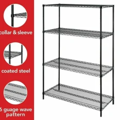 Lorell Industrial Wire Shelving Starter Unit, 36"W x 24"D, Black