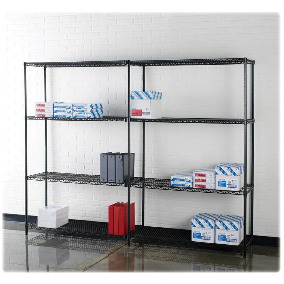 Lorell Industrial Wire Shelving Starter Unit, 36"W x 24"D, Black