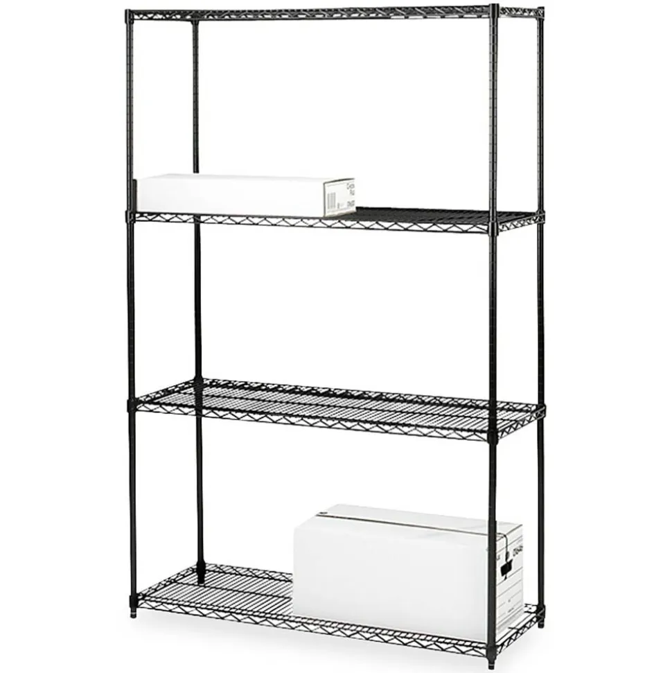 Lorell Industrial Wire Shelving Starter Unit, 36"W x 18"D, Black