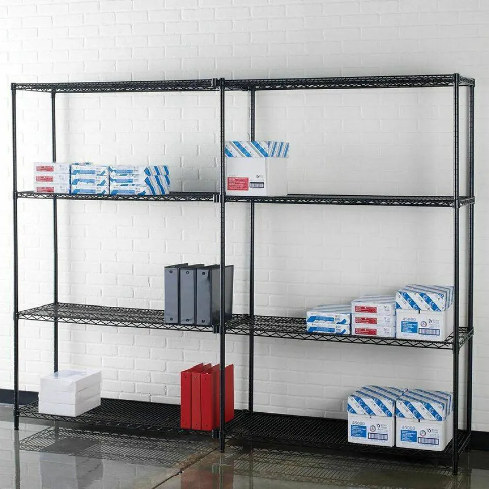 Lorell Industrial Wire Shelving Starter Unit, 36"W x 18"D, Black