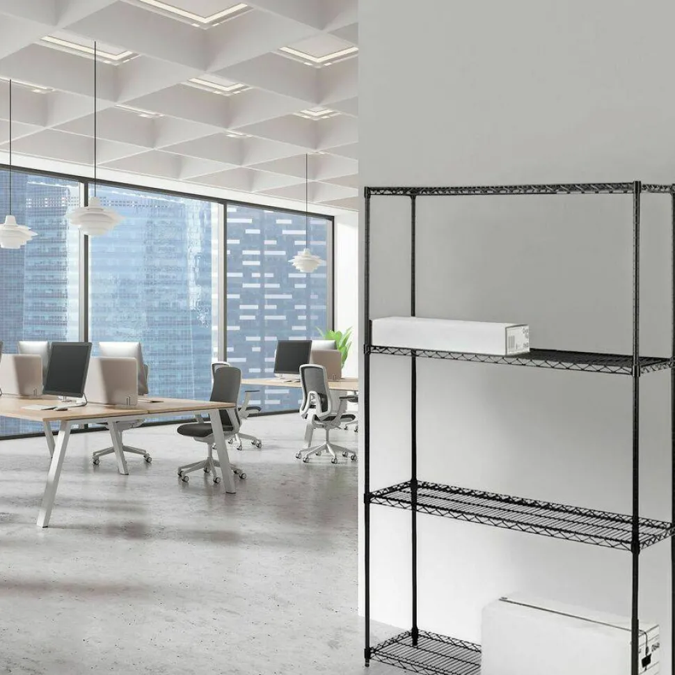 Lorell Industrial Wire Shelving Starter Unit, 36"W x 18"D, Black