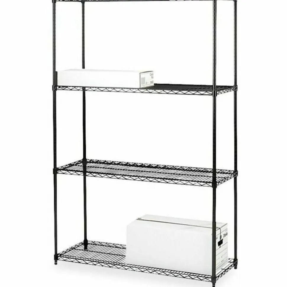 Lorell Industrial Wire Shelving Starter Unit, 36"W x 18"D, Black