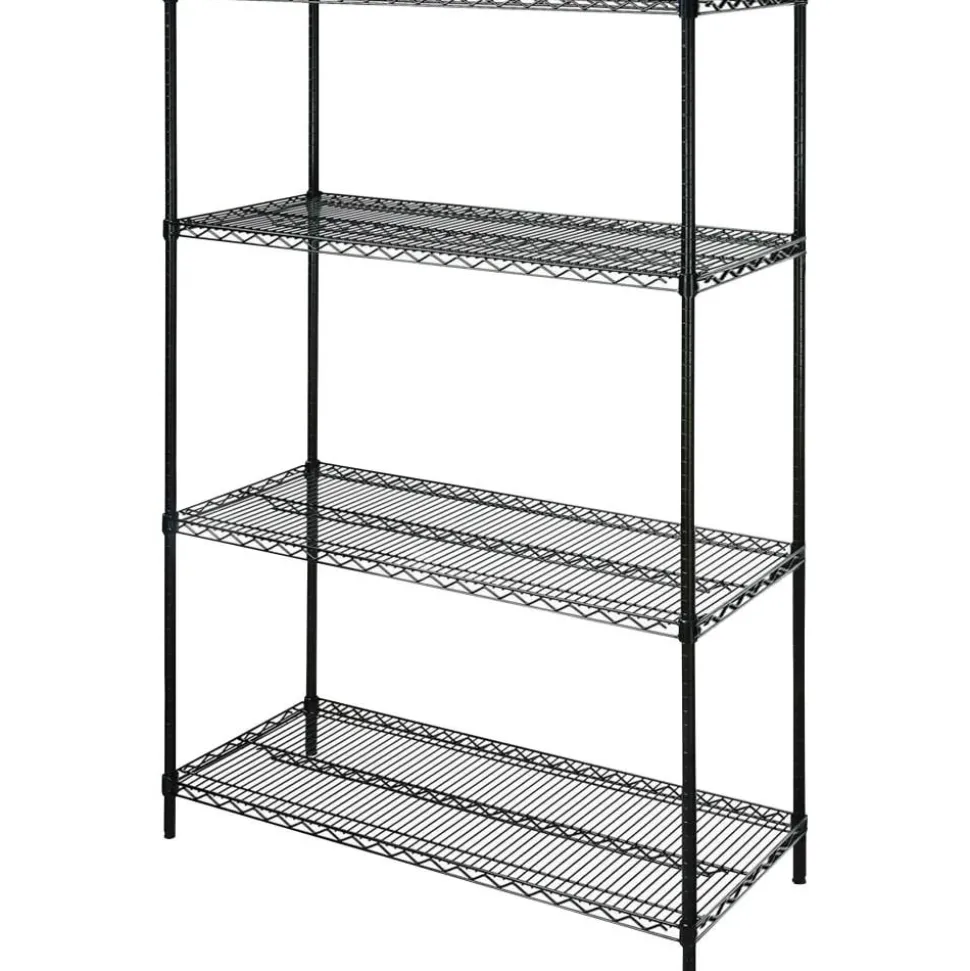 Lorell Industrial Wire Shelving Starter Unit, 48"W x 18"D, Black
