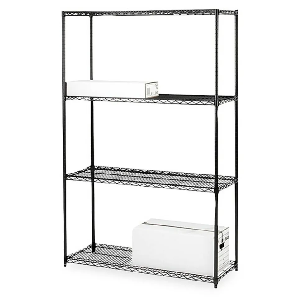 Lorell Industrial Wire Shelving Starter Unit, 48"W x 18"D, Black