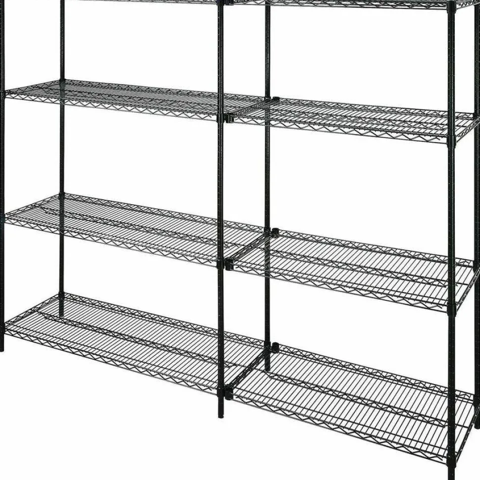 Lorell Industrial Wire Shelving Starter Unit, 48"W x 18"D, Black