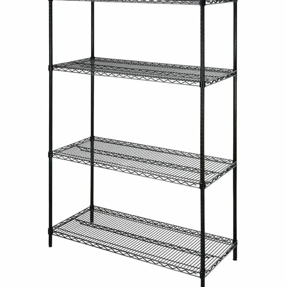 Lorell Industrial Wire Shelving Starter Unit, 48"W x 24"D, Black