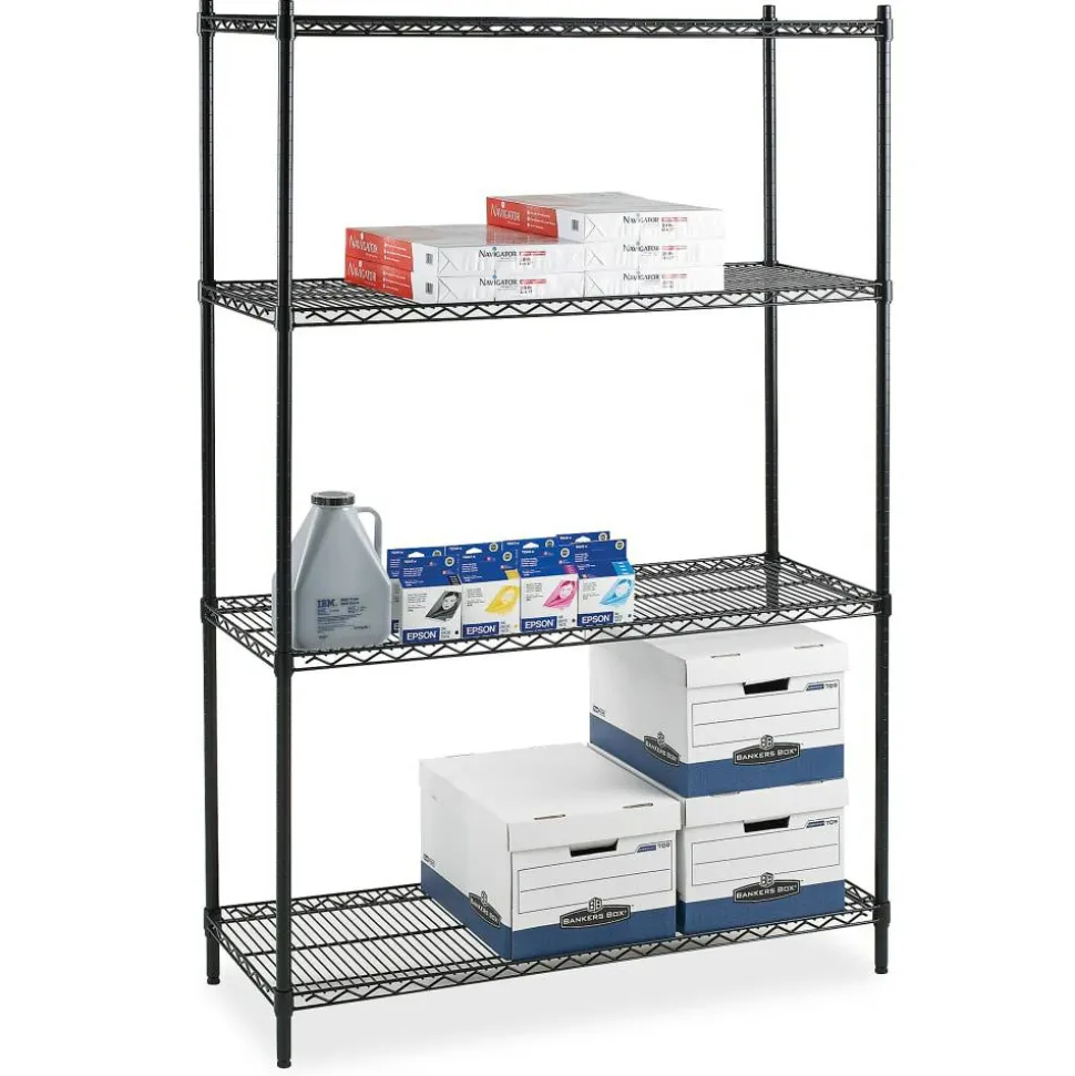 Lorell Industrial Wire Shelving Starter Unit, 48"W x 24"D, Black