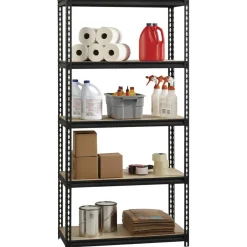 Lorell Iron Horse 2300 lb Capacity Riveted Shelving - 5 Shelf(ves) - 72" x 36"x 18" Depth - 30% Recycled - Black - Steel, Particleboard - 1 Each