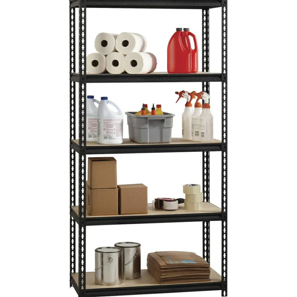 Lorell Iron Horse 2300 lb Capacity Riveted Shelving - 5 Shelf(ves) - 72" x 36"x 18" Depth - 30% Recycled - Black - Steel, Particleboard - 1 Each