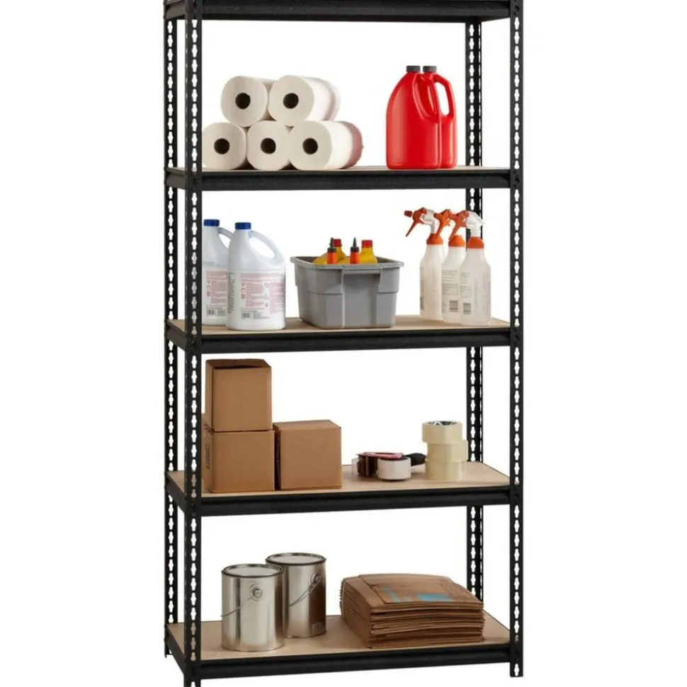 Lorell Iron Horse 2300 lb Capacity Riveted Shelving - 5 Shelf(ves) - 72" x 36"x 18" Depth - 30% Recycled - Black - Steel, Particleboard - 1 Each