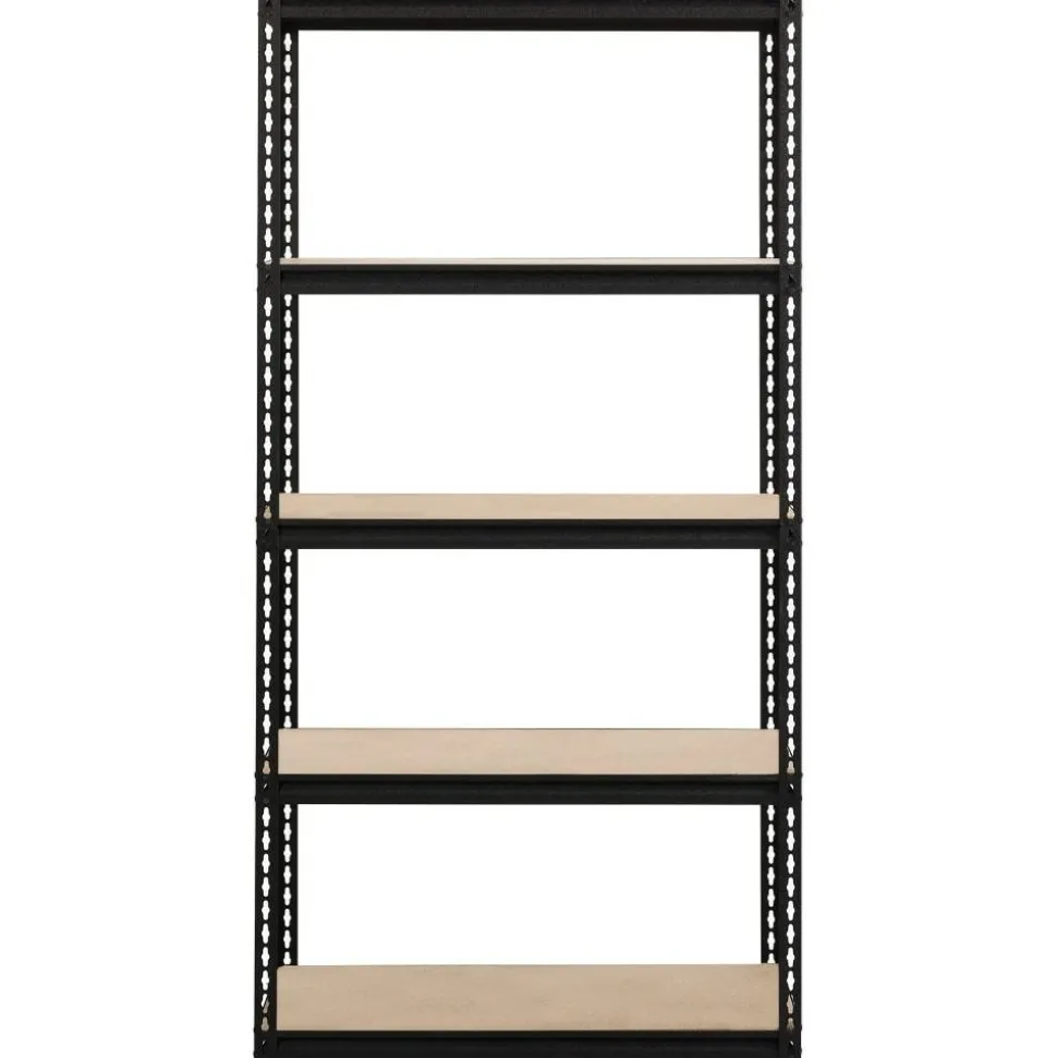 Lorell Iron Horse 2300 lb Capacity Riveted Shelving - 5 Shelf(ves) - 72" x 36"x 18" Depth - 30% Recycled - Black - Steel, Particleboard - 1 Each