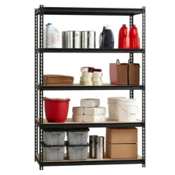 Lorell Iron Horse 2300 lb Capacity Riveted Shelving - 5 Shelf(ves) - 72" x 48"x 18" Depth - 30% Recycled - Black - Steel, Particleboard - 1 Each
