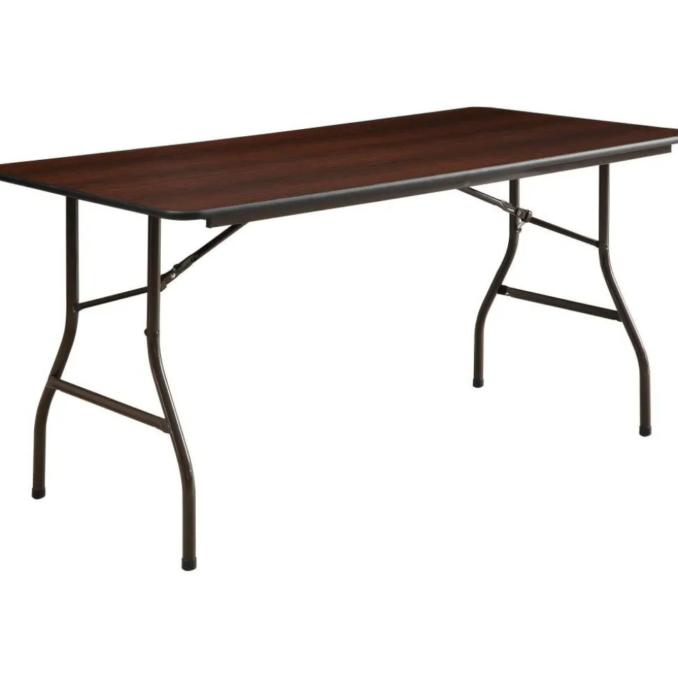 Lorell Laminate Economy Folding Table, 29"H x 60"W x 60"D, Mahogany