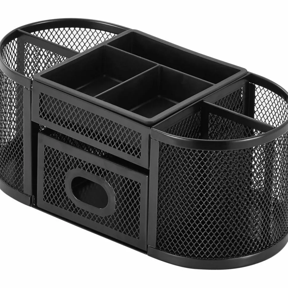 Lorell Mesh Deluxe Desktop Organizer, Black