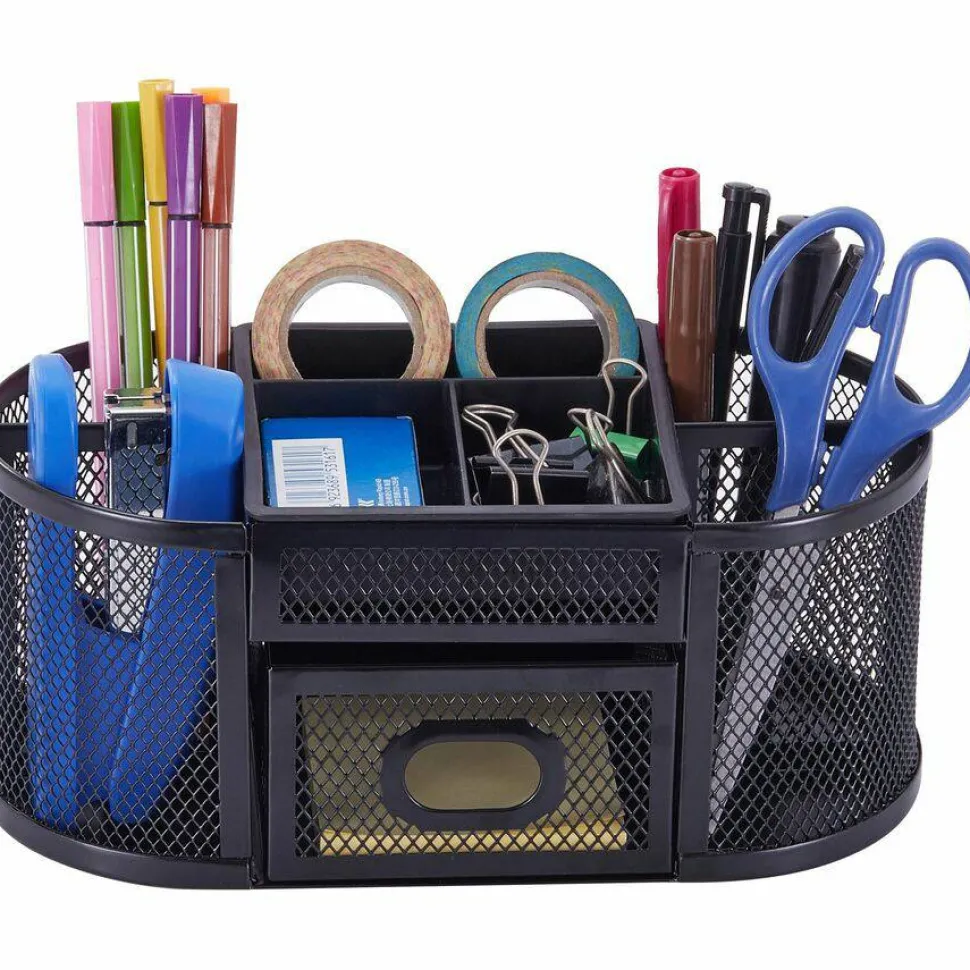 Lorell Mesh Deluxe Desktop Organizer, Black