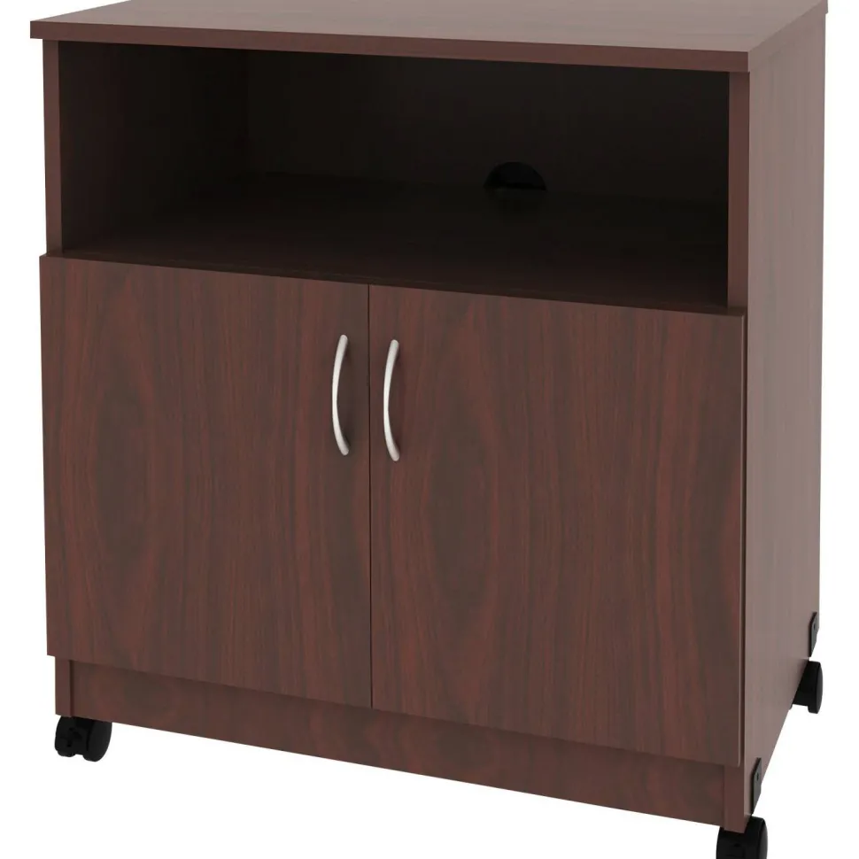 Lorell Mobile Machine Stand with Shelf, 30.75"H x 28"W x 19.25"D, Mahogany, Laminated Particleboard, Mahogany