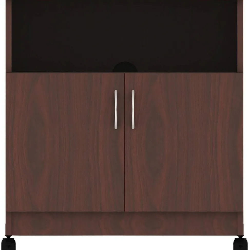Lorell Mobile Machine Stand with Shelf, 30.75"H x 28"W x 19.25"D, Mahogany, Laminated Particleboard, Mahogany