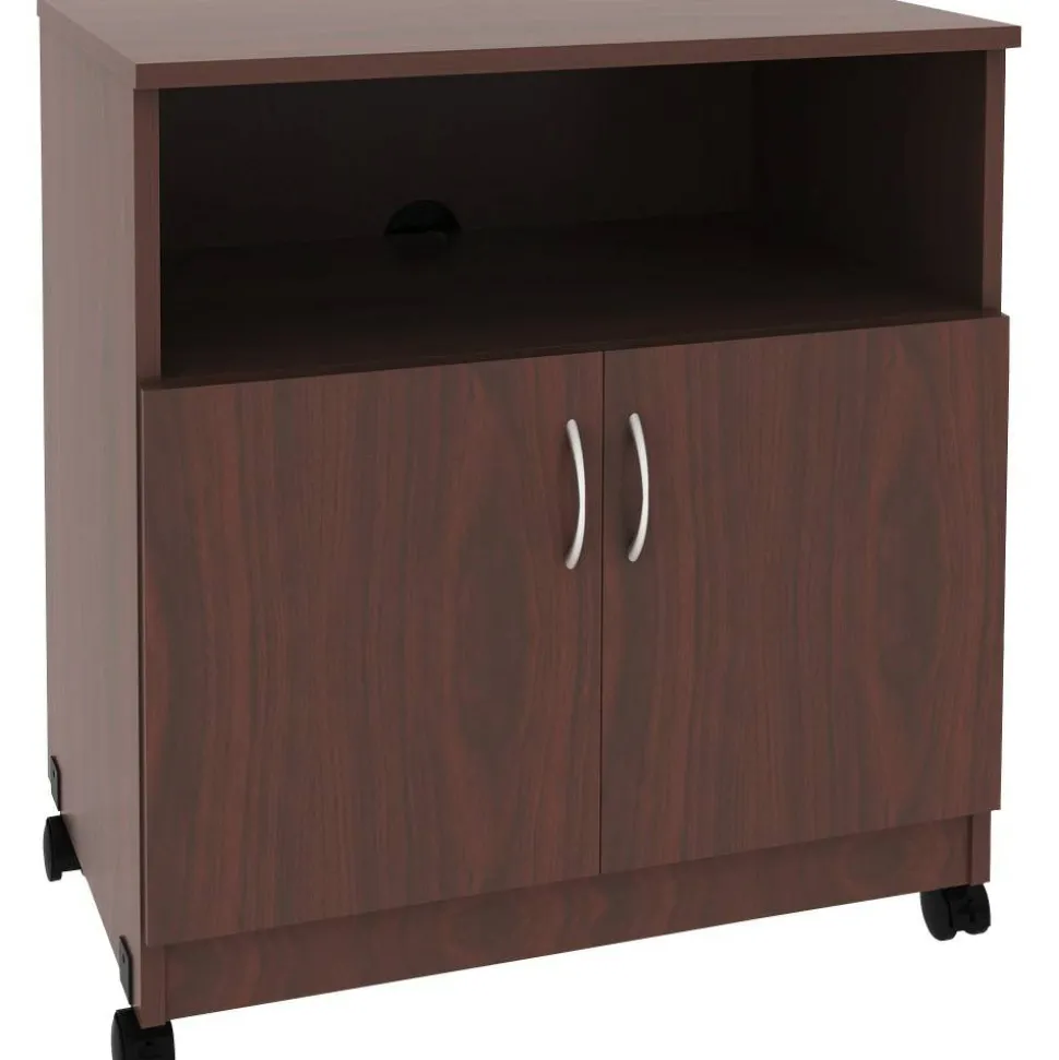 Lorell Mobile Machine Stand with Shelf, 30.75"H x 28"W x 19.25"D, Mahogany, Laminated Particleboard, Mahogany