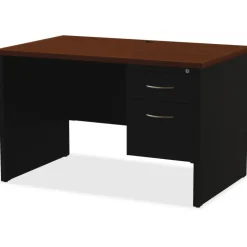 Lorell Modular 48"W x 30"D Right Pedestal Desk, Black/Walnut