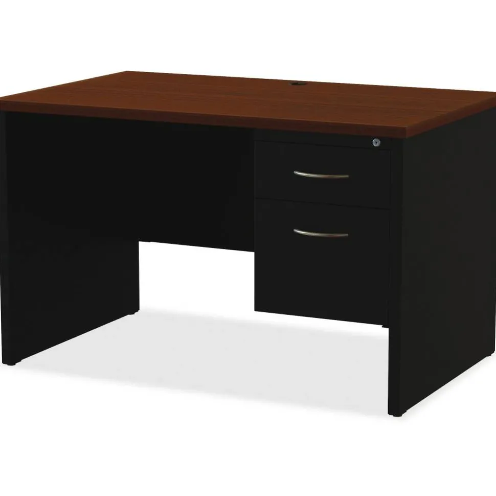 Lorell Modular 48"W x 30"D Right Pedestal Desk, Black/Walnut