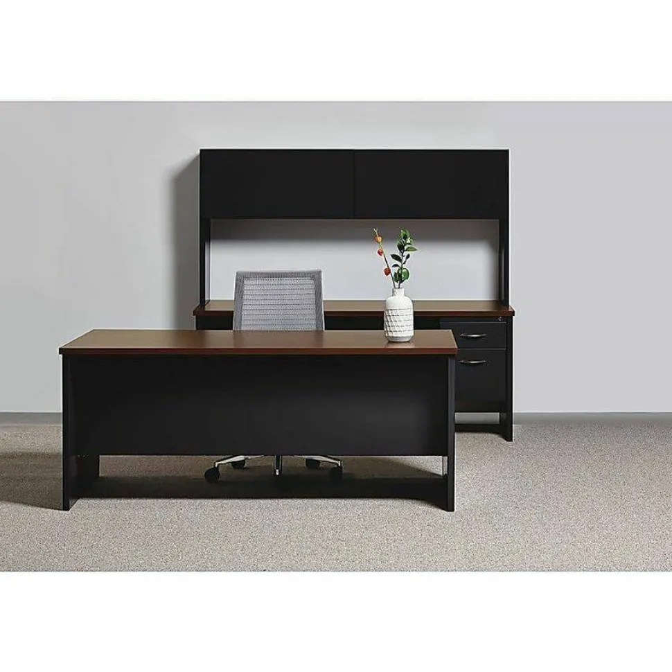 Lorell Modular 48"W x 30"D Right Pedestal Desk, Black/Walnut