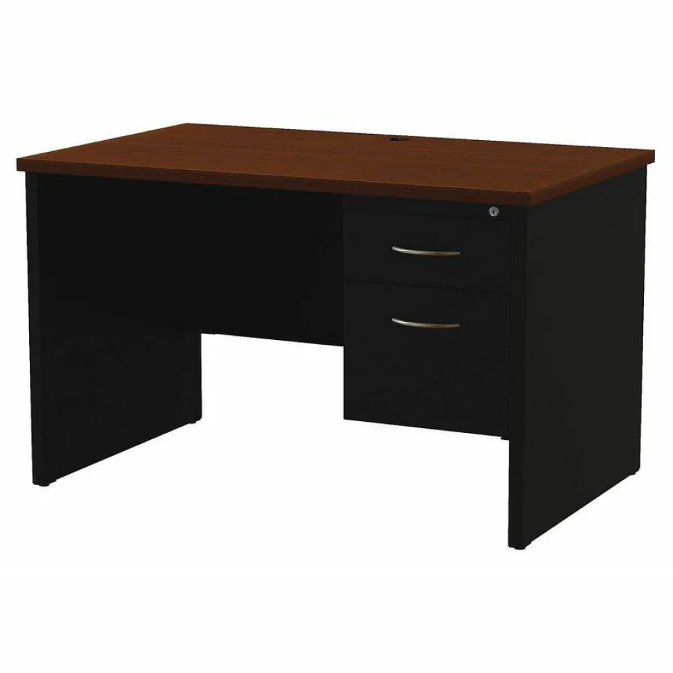 Lorell Modular 48"W x 30"D Right Pedestal Desk, Black/Walnut