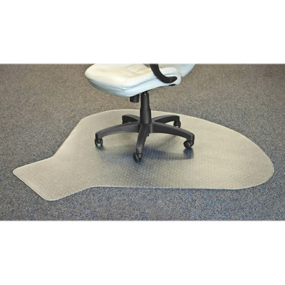 Lorell PlushMat Medium Pile Studded Chair Mat, For L-Workstation With Lip, 60 "x 66", Clear