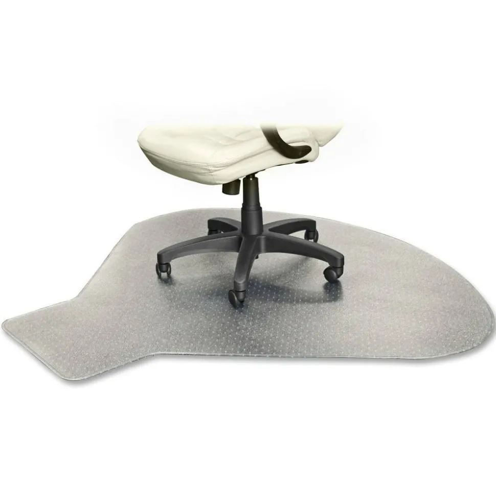 Lorell PlushMat Medium Pile Studded Chair Mat, For L-Workstation With Lip, 60 "x 66", Clear