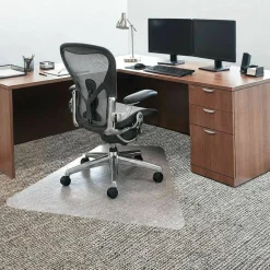 Lorell PlushMat Medium Pile Studded Chair Mat, For L-Workstation With Lip, 60