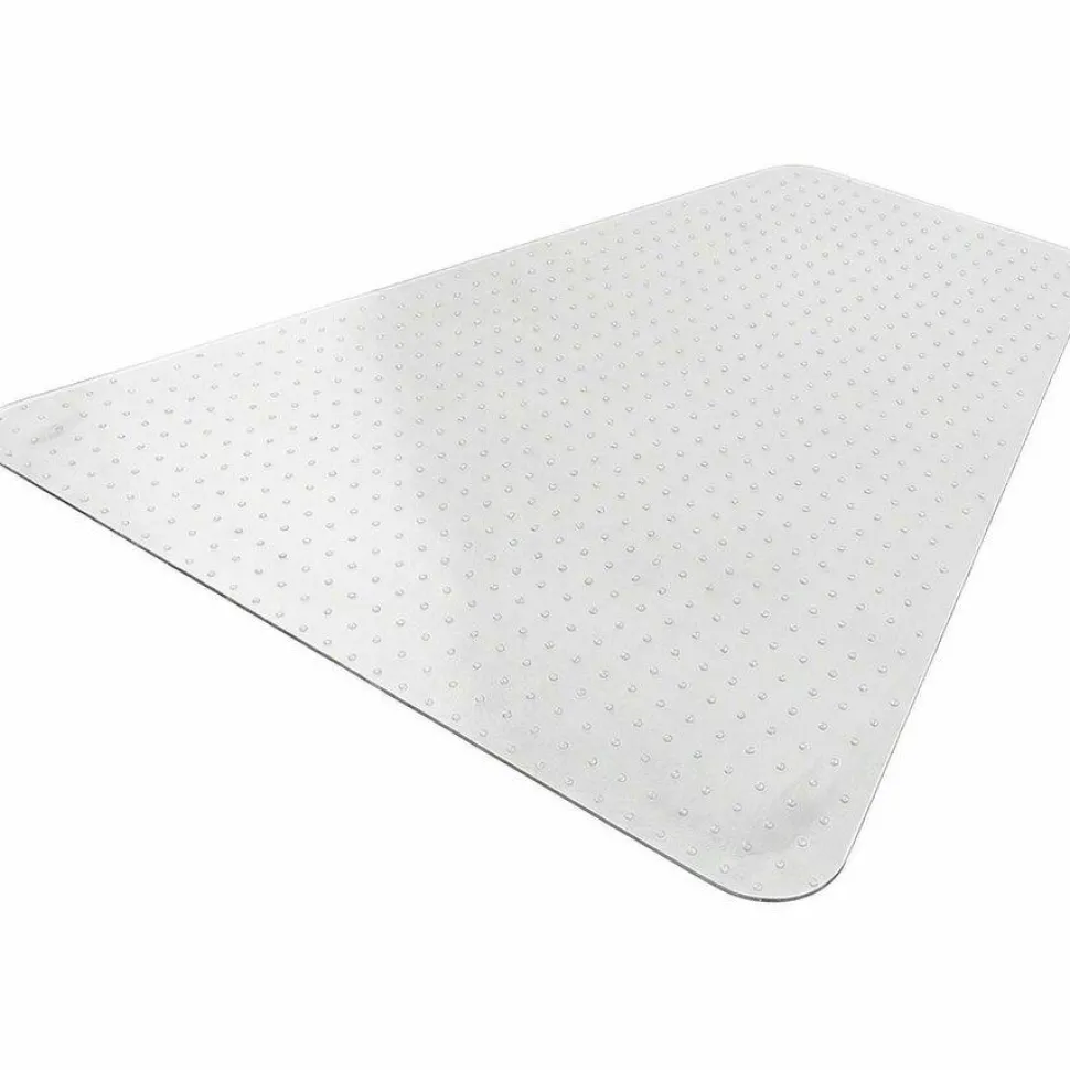 Lorell PlushMat Medium Pile Studded Chair Mat, For L-Workstation With Lip, 60 "x 66", Clear