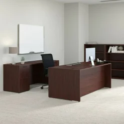 Lorell Prominence 2.0 72"W Bow-front Double-Pedestal Computer Desk, Mahogany