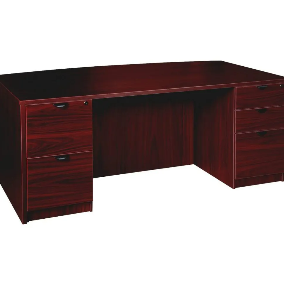 Lorell Prominence 2.0 72"W Bow-front Double-Pedestal Computer Desk, Mahogany