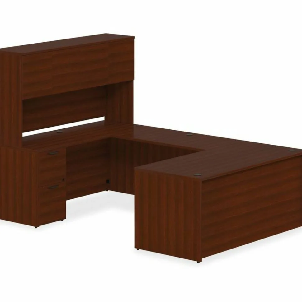 Lorell Prominence 2.0 72"W Bow-front Double-Pedestal Computer Desk, Mahogany
