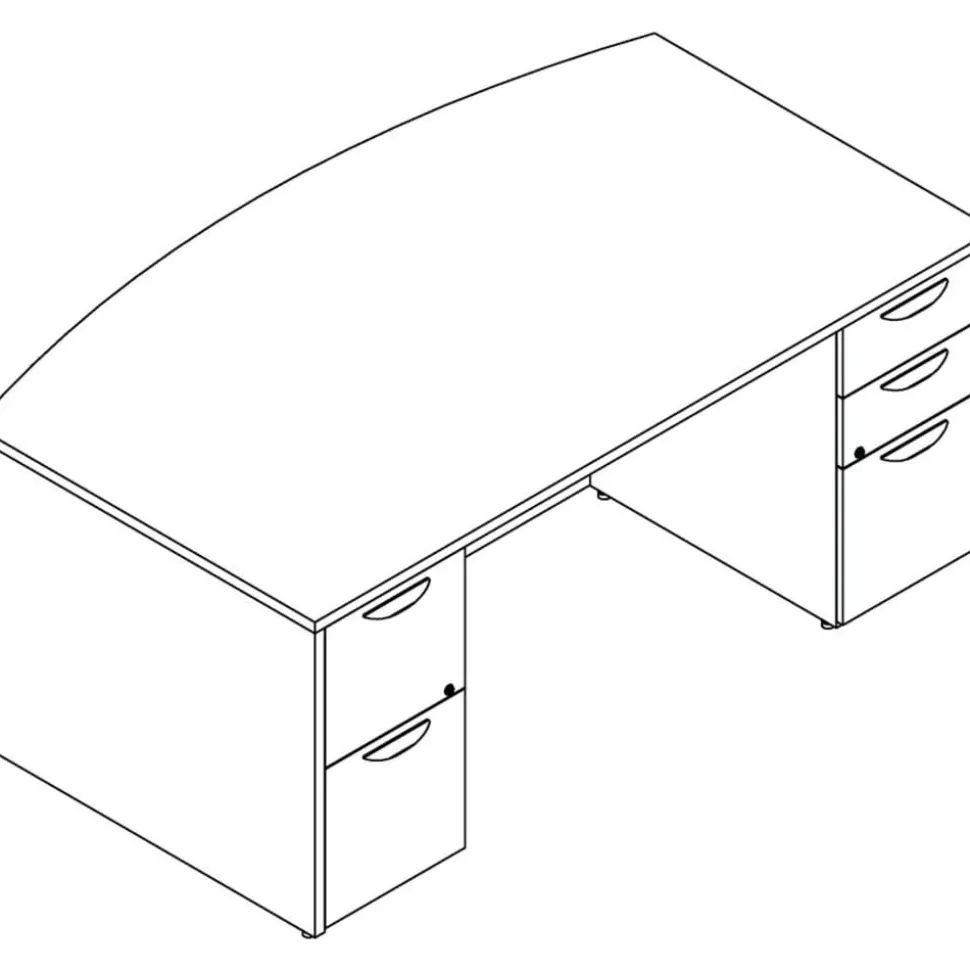 Lorell Prominence 2.0 72"W Bow-front Double-Pedestal Computer Desk, Mahogany
